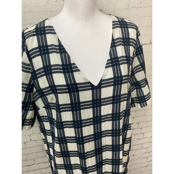 Madewell Blue White Plaid Ruffle Sleeve Babydoll Dress Popover Mini Size 12 - Picture 4 of 14